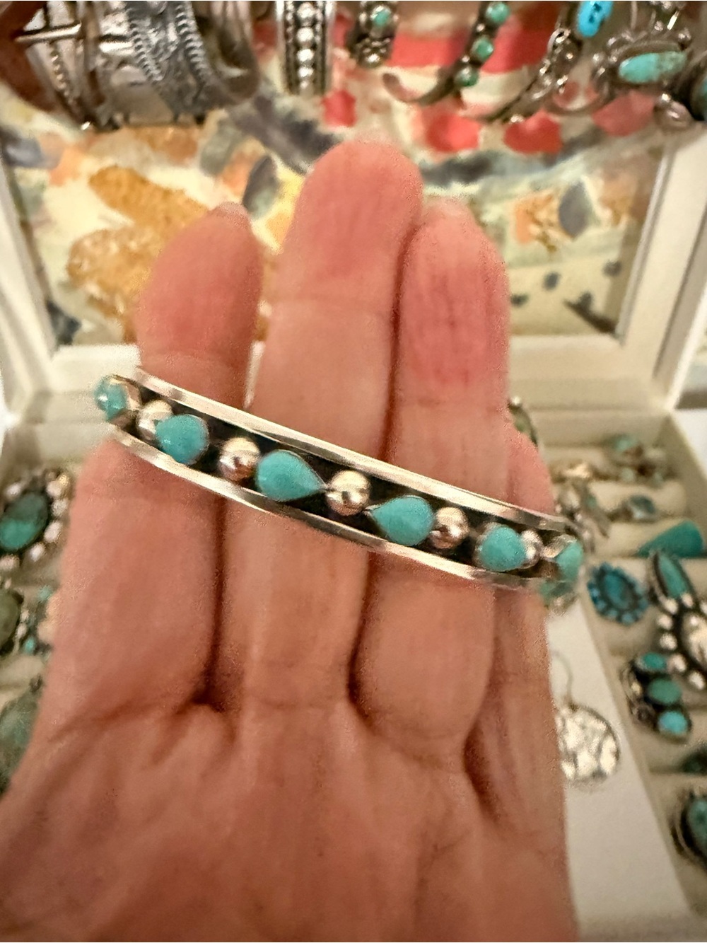 Genuine Turquoise Sterling Silver Teardrop Cuff Bracelet - Women Jewelry